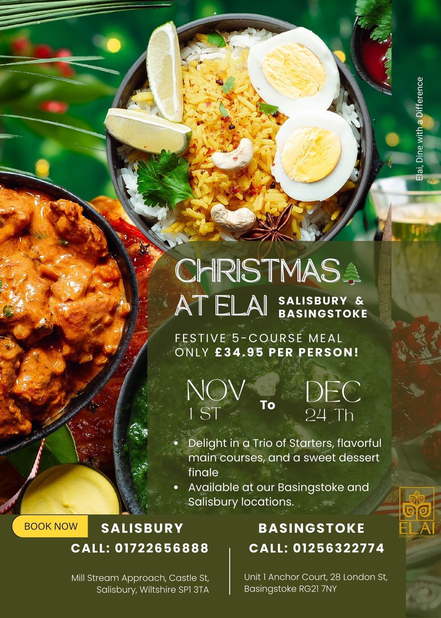 Elai Christmas festive menu Elai Basingstoke Salisbury restaurants